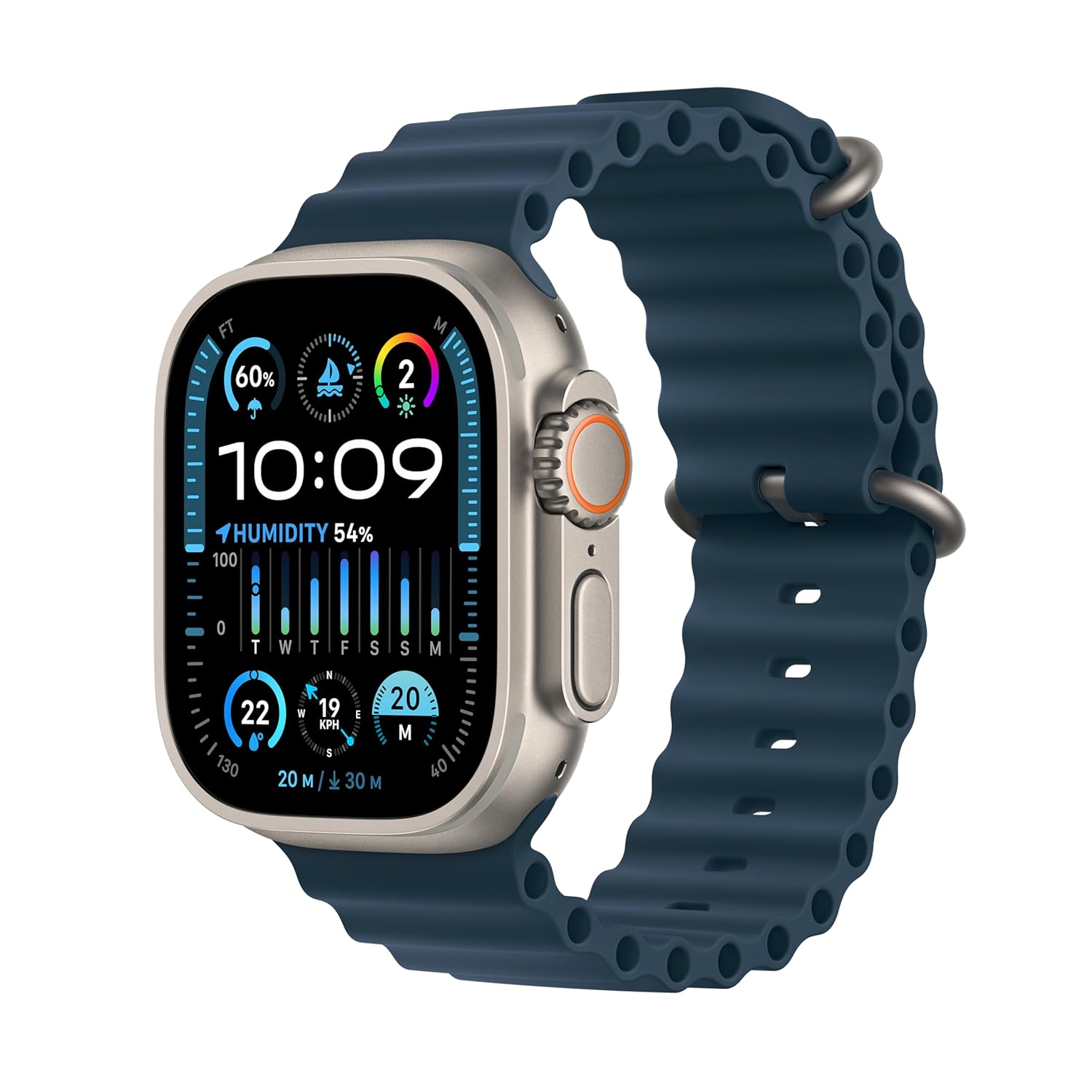 Apple Watch Ultra 2 with Blue Ocean Band (49mm Retina LTPO OLED Display, Titanium Case)
